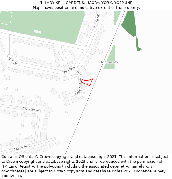 1, LADY KELL GARDENS, HAXBY, YORK, YO32 3NB: Location map and indicative extent of plot