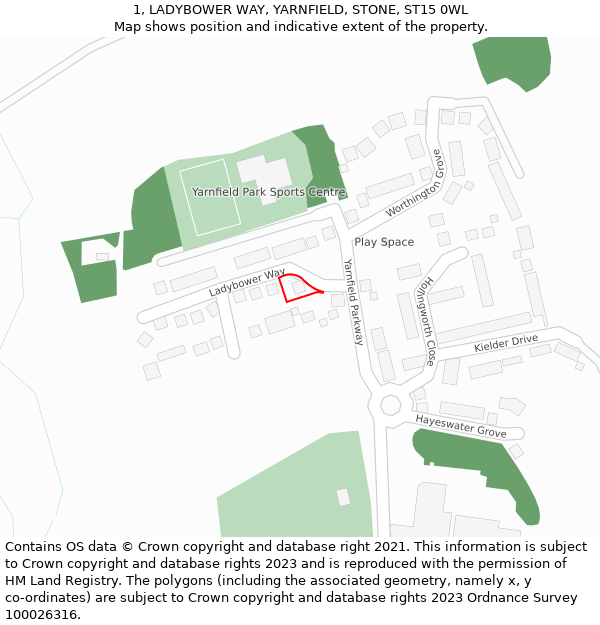 1, LADYBOWER WAY, YARNFIELD, STONE, ST15 0WL: Location map and indicative extent of plot