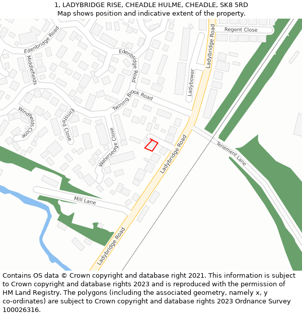 1, LADYBRIDGE RISE, CHEADLE HULME, CHEADLE, SK8 5RD: Location map and indicative extent of plot