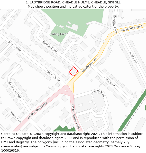 1, LADYBRIDGE ROAD, CHEADLE HULME, CHEADLE, SK8 5LL: Location map and indicative extent of plot