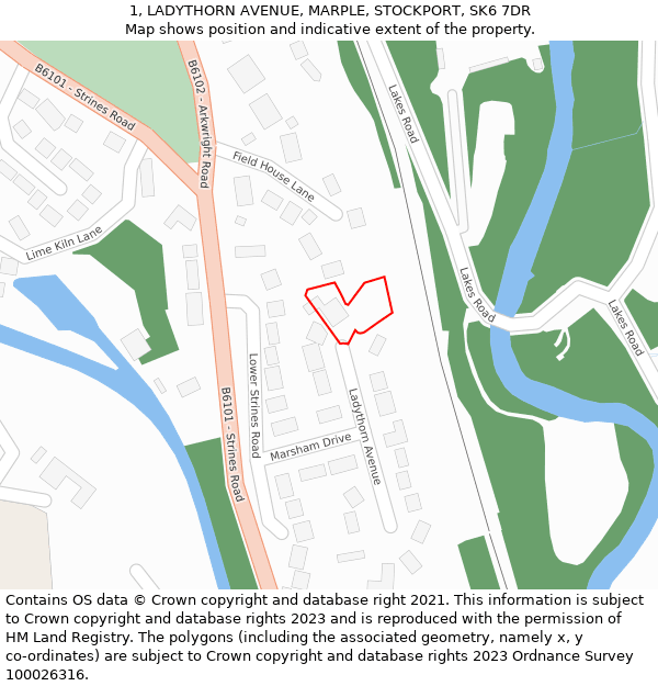 1, LADYTHORN AVENUE, MARPLE, STOCKPORT, SK6 7DR: Location map and indicative extent of plot