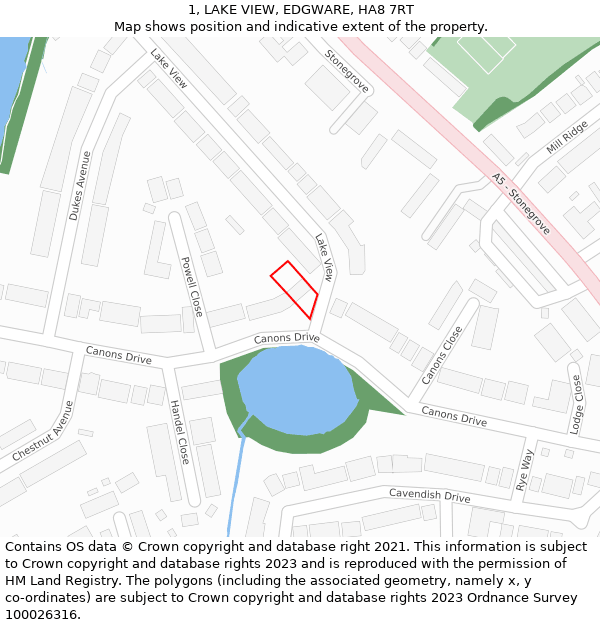 1, LAKE VIEW, EDGWARE, HA8 7RT: Location map and indicative extent of plot