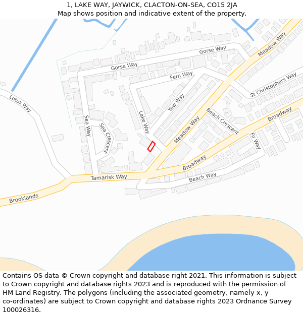 1, LAKE WAY, JAYWICK, CLACTON-ON-SEA, CO15 2JA: Location map and indicative extent of plot