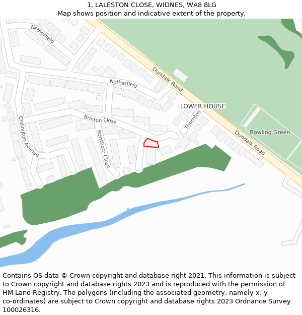 1, LALESTON CLOSE, WIDNES, WA8 8LG: Location map and indicative extent of plot