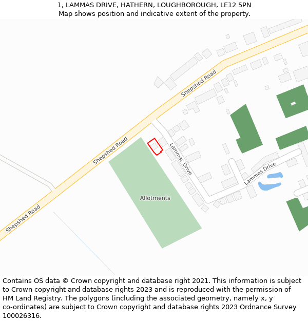 1, LAMMAS DRIVE, HATHERN, LOUGHBOROUGH, LE12 5PN: Location map and indicative extent of plot