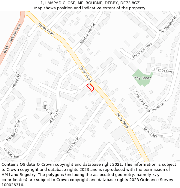 1, LAMPAD CLOSE, MELBOURNE, DERBY, DE73 8GZ: Location map and indicative extent of plot