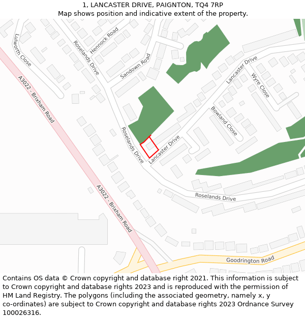 1, LANCASTER DRIVE, PAIGNTON, TQ4 7RP: Location map and indicative extent of plot