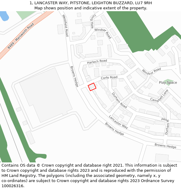 1, LANCASTER WAY, PITSTONE, LEIGHTON BUZZARD, LU7 9RH: Location map and indicative extent of plot