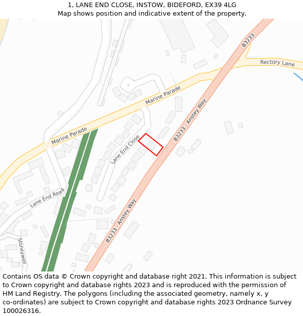 1, LANE END CLOSE, INSTOW, BIDEFORD, EX39 4LG: Location map and indicative extent of plot