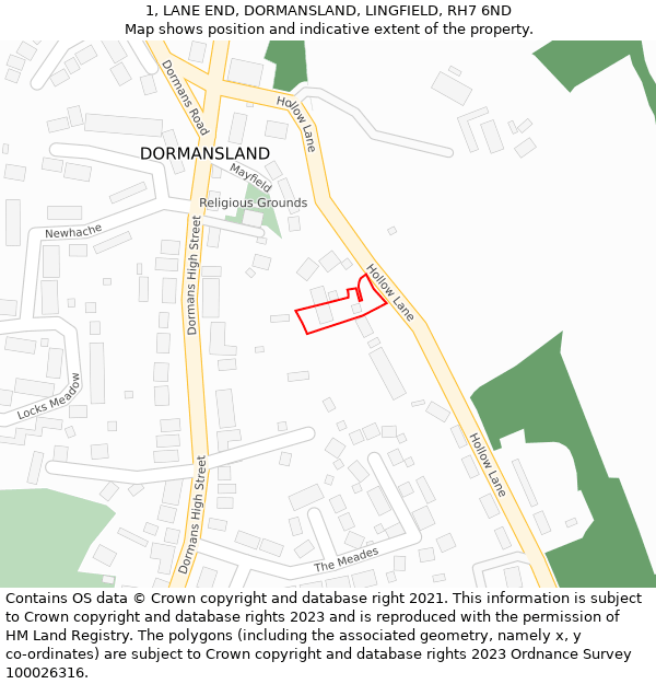 1, LANE END, DORMANSLAND, LINGFIELD, RH7 6ND: Location map and indicative extent of plot