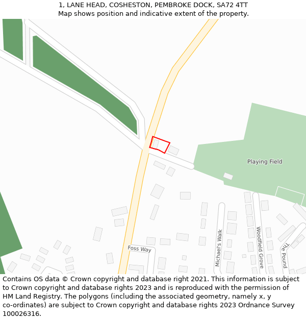 1, LANE HEAD, COSHESTON, PEMBROKE DOCK, SA72 4TT: Location map and indicative extent of plot