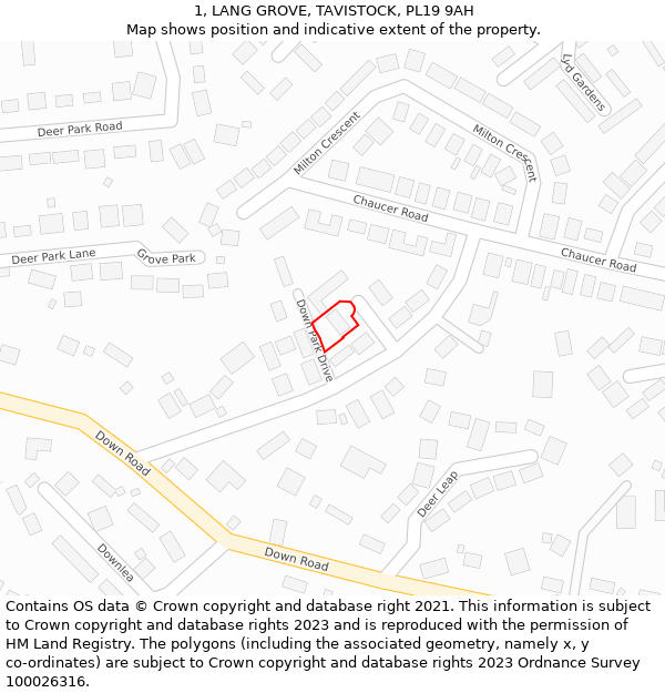 1, LANG GROVE, TAVISTOCK, PL19 9AH: Location map and indicative extent of plot