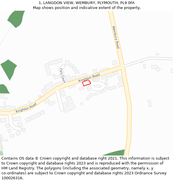 1, LANGDON VIEW, WEMBURY, PLYMOUTH, PL9 0FA: Location map and indicative extent of plot