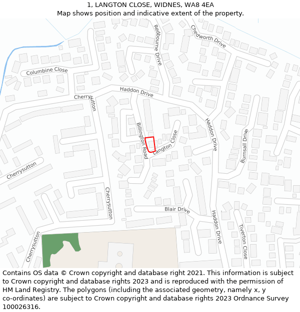 1, LANGTON CLOSE, WIDNES, WA8 4EA: Location map and indicative extent of plot