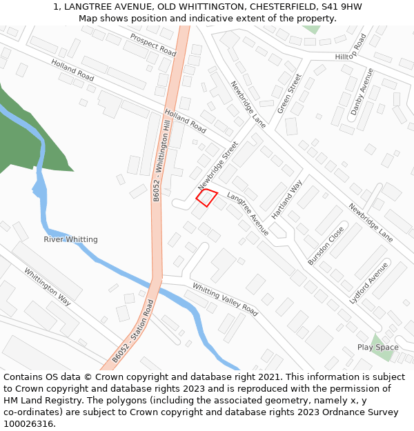 1, LANGTREE AVENUE, OLD WHITTINGTON, CHESTERFIELD, S41 9HW: Location map and indicative extent of plot