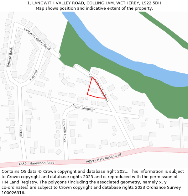 1, LANGWITH VALLEY ROAD, COLLINGHAM, WETHERBY, LS22 5DH: Location map and indicative extent of plot