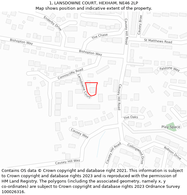 1, LANSDOWNE COURT, HEXHAM, NE46 2LP: Location map and indicative extent of plot