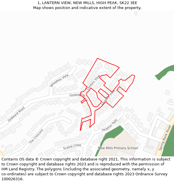 1, LANTERN VIEW, NEW MILLS, HIGH PEAK, SK22 3EE: Location map and indicative extent of plot