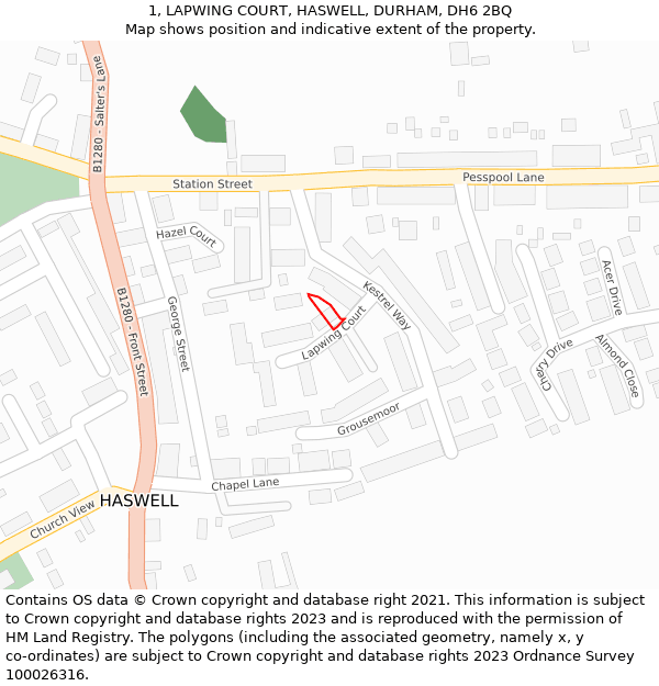 1, LAPWING COURT, HASWELL, DURHAM, DH6 2BQ: Location map and indicative extent of plot