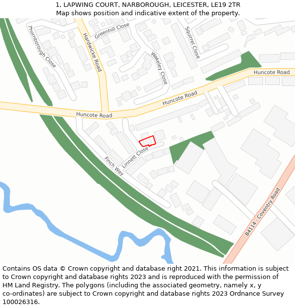 1, LAPWING COURT, NARBOROUGH, LEICESTER, LE19 2TR: Location map and indicative extent of plot