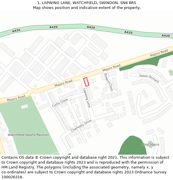 1, LAPWING LANE, WATCHFIELD, SWINDON, SN6 8RS: Location map and indicative extent of plot