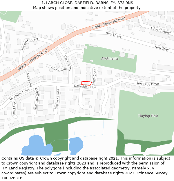 1, LARCH CLOSE, DARFIELD, BARNSLEY, S73 9NS: Location map and indicative extent of plot