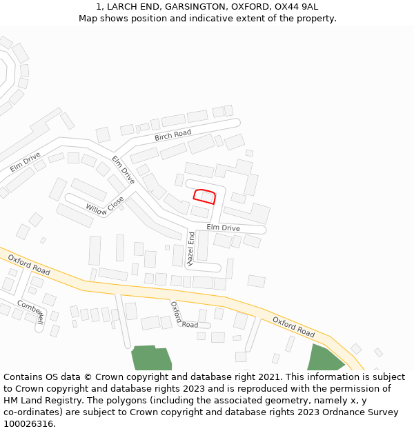 1, LARCH END, GARSINGTON, OXFORD, OX44 9AL: Location map and indicative extent of plot