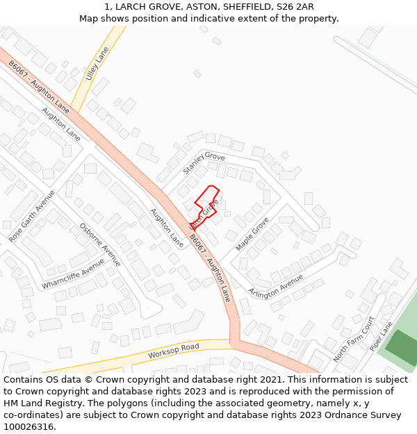 1, LARCH GROVE, ASTON, SHEFFIELD, S26 2AR: Location map and indicative extent of plot