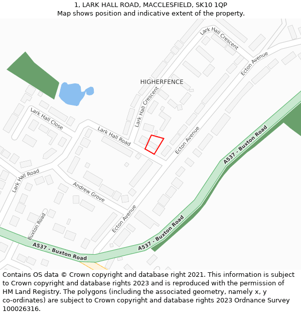 1, LARK HALL ROAD, MACCLESFIELD, SK10 1QP: Location map and indicative extent of plot