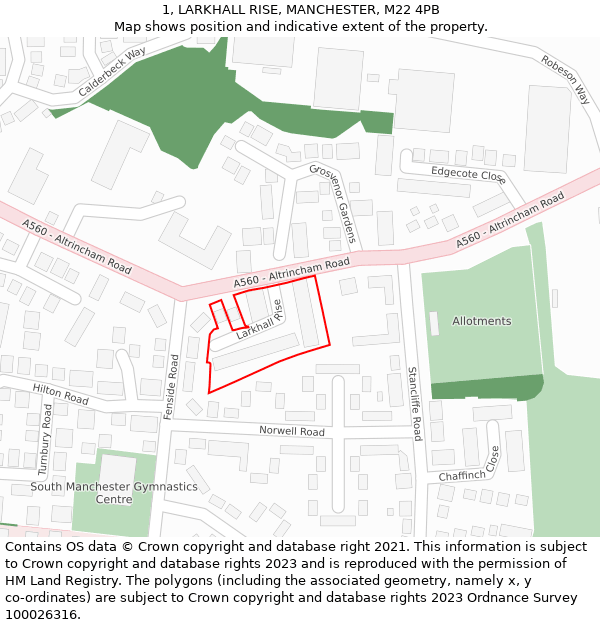 1, LARKHALL RISE, MANCHESTER, M22 4PB: Location map and indicative extent of plot