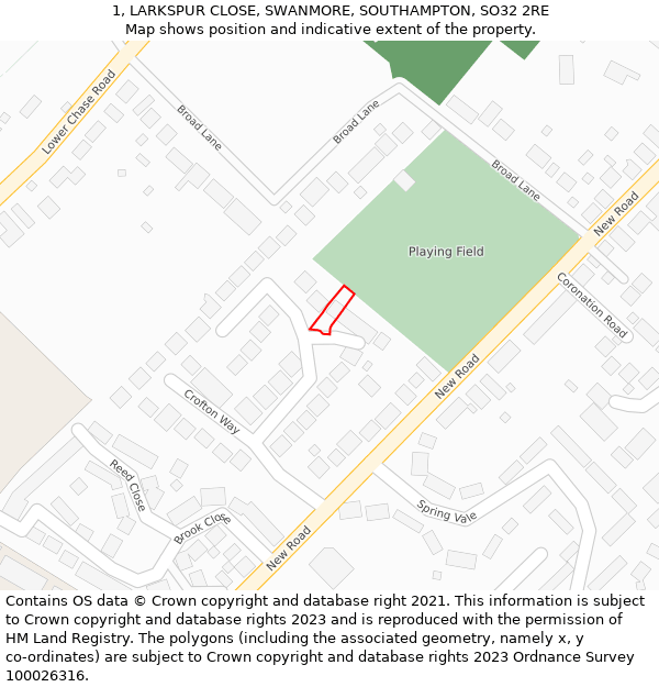 1, LARKSPUR CLOSE, SWANMORE, SOUTHAMPTON, SO32 2RE: Location map and indicative extent of plot