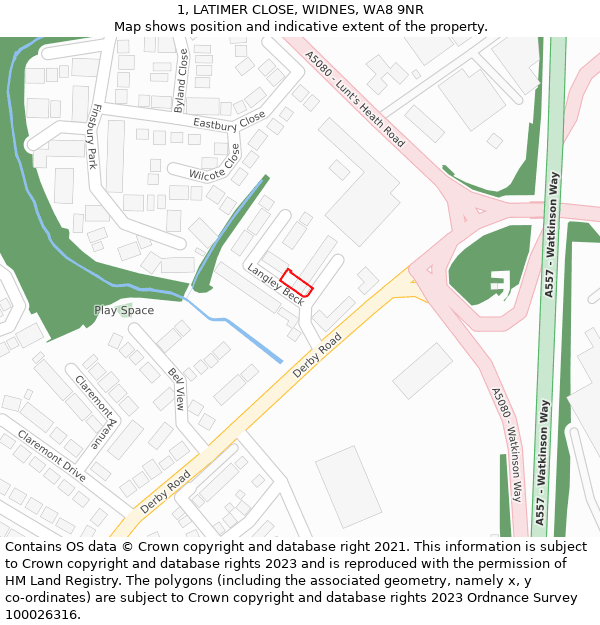 1, LATIMER CLOSE, WIDNES, WA8 9NR: Location map and indicative extent of plot