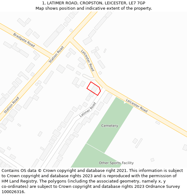 1, LATIMER ROAD, CROPSTON, LEICESTER, LE7 7GP: Location map and indicative extent of plot