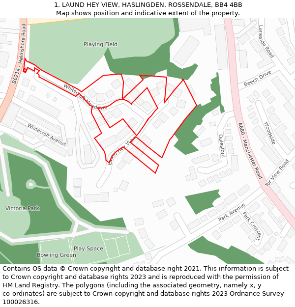 1, LAUND HEY VIEW, HASLINGDEN, ROSSENDALE, BB4 4BB: Location map and indicative extent of plot