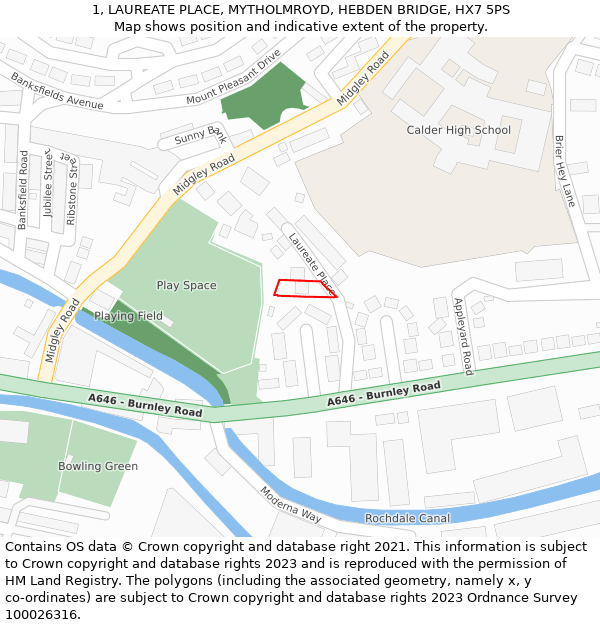 1, LAUREATE PLACE, MYTHOLMROYD, HEBDEN BRIDGE, HX7 5PS: Location map and indicative extent of plot
