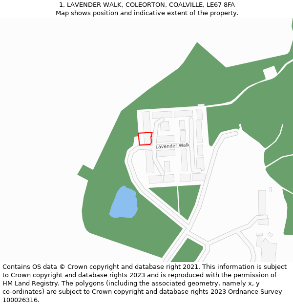 1, LAVENDER WALK, COLEORTON, COALVILLE, LE67 8FA: Location map and indicative extent of plot