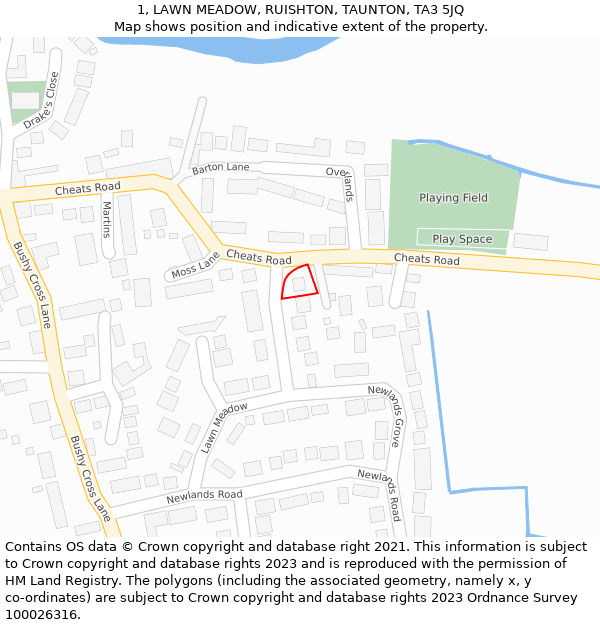 1, LAWN MEADOW, RUISHTON, TAUNTON, TA3 5JQ: Location map and indicative extent of plot