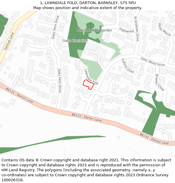 1, LAWNDALE FOLD, DARTON, BARNSLEY, S75 5PU: Location map and indicative extent of plot