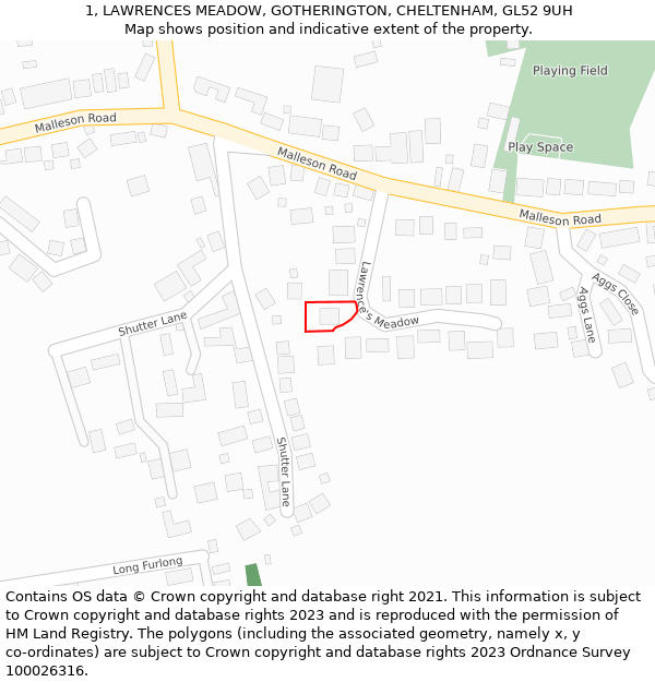 1, LAWRENCES MEADOW, GOTHERINGTON, CHELTENHAM, GL52 9UH: Location map and indicative extent of plot