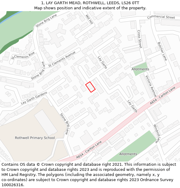1, LAY GARTH MEAD, ROTHWELL, LEEDS, LS26 0TT: Location map and indicative extent of plot