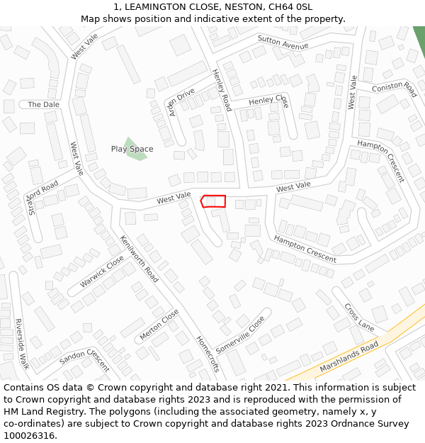 1, LEAMINGTON CLOSE, NESTON, CH64 0SL: Location map and indicative extent of plot