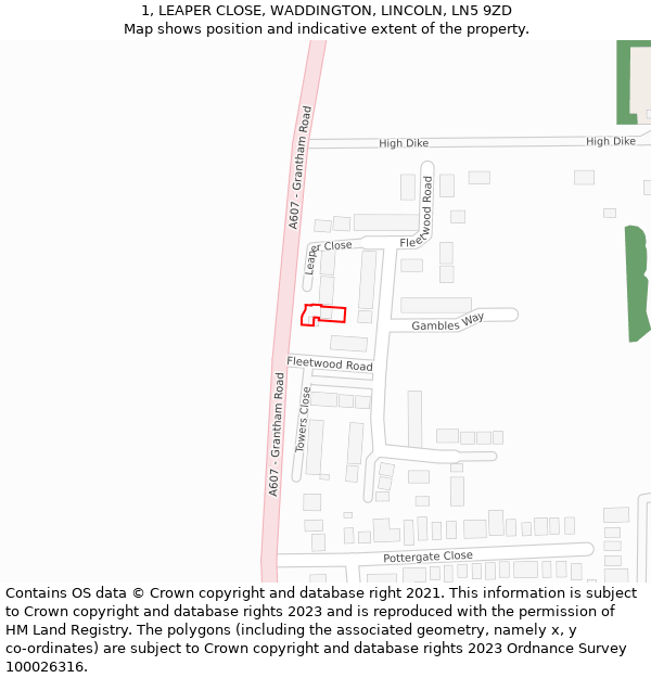 1, LEAPER CLOSE, WADDINGTON, LINCOLN, LN5 9ZD: Location map and indicative extent of plot