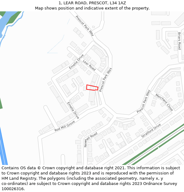 1, LEAR ROAD, PRESCOT, L34 1AZ: Location map and indicative extent of plot