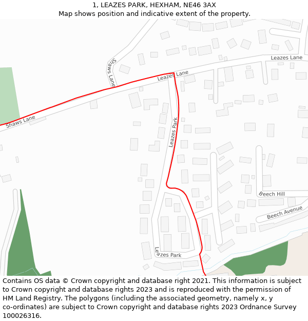 1, LEAZES PARK, HEXHAM, NE46 3AX: Location map and indicative extent of plot