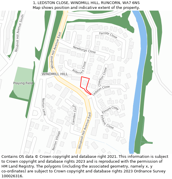 1, LEDSTON CLOSE, WINDMILL HILL, RUNCORN, WA7 6NS: Location map and indicative extent of plot