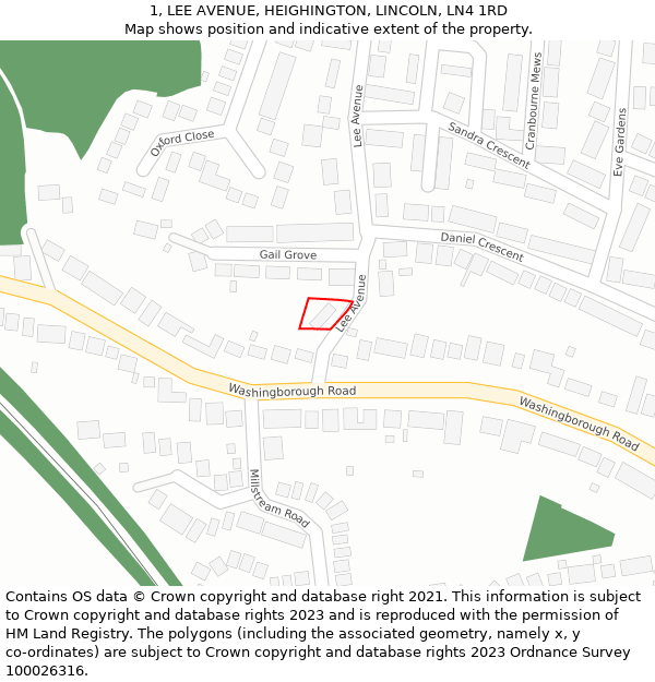 1, LEE AVENUE, HEIGHINGTON, LINCOLN, LN4 1RD: Location map and indicative extent of plot