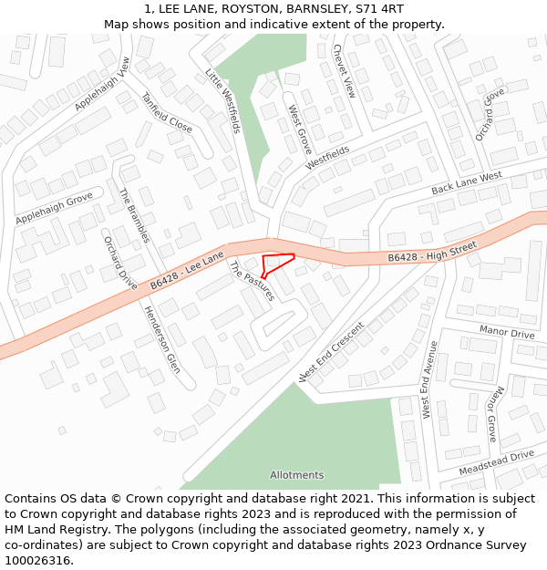 1, LEE LANE, ROYSTON, BARNSLEY, S71 4RT: Location map and indicative extent of plot