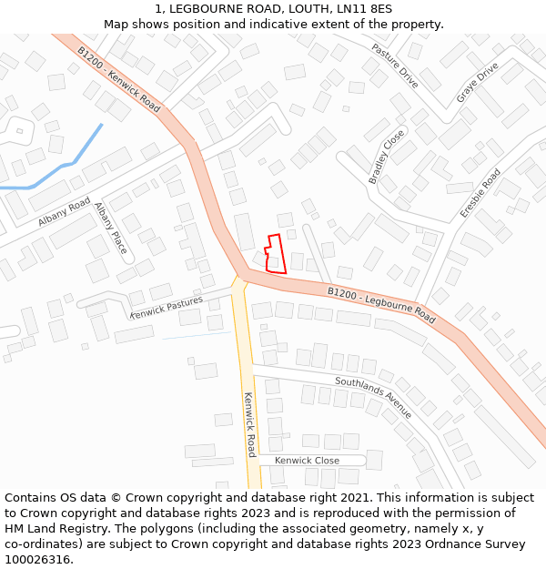 1, LEGBOURNE ROAD, LOUTH, LN11 8ES: Location map and indicative extent of plot