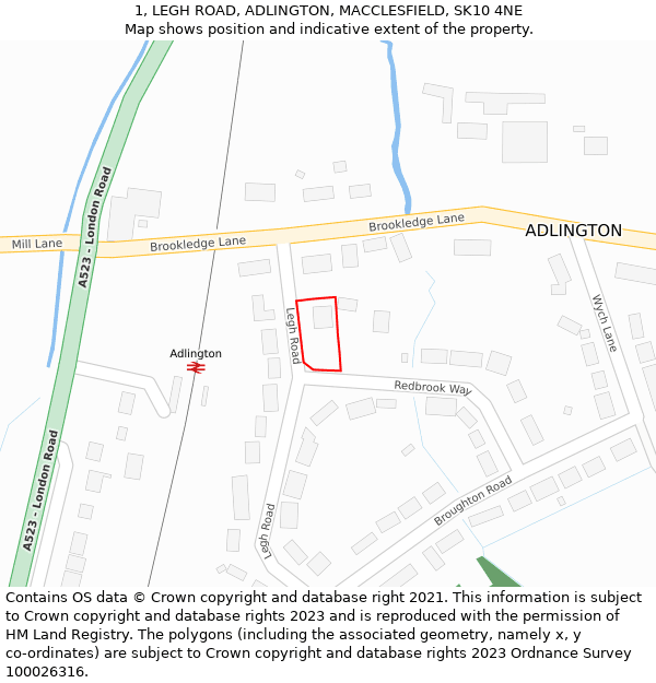 1, LEGH ROAD, ADLINGTON, MACCLESFIELD, SK10 4NE: Location map and indicative extent of plot