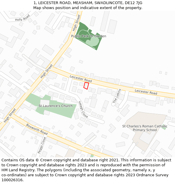 1, LEICESTER ROAD, MEASHAM, SWADLINCOTE, DE12 7JG: Location map and indicative extent of plot